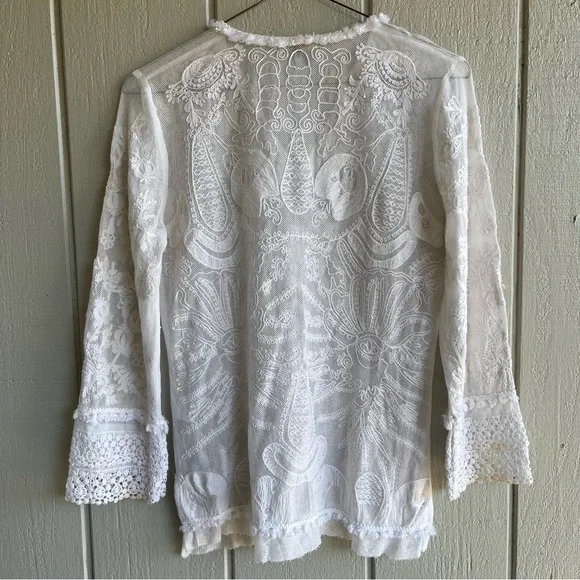 Kobi Halperin Sheer Lace Embroidered Tunic — Ivory (Size S) - Picture 5 of 8
